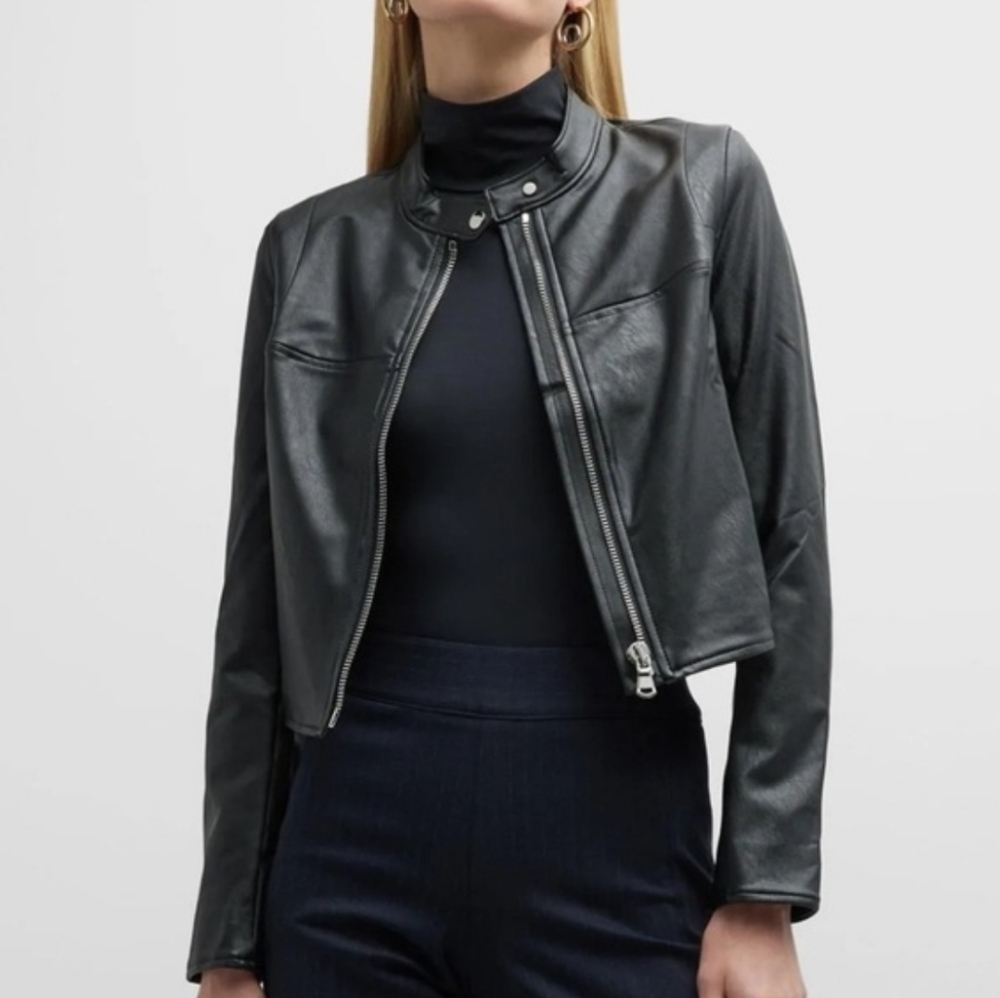 NWT! SPANX Faux Leather Moto Biker Jacket Cropped Black